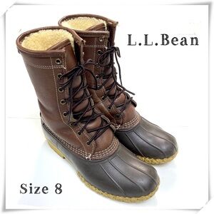 L.L. Bean 10" Shearling-Lined Leather Lace Up Duck Boots in Brown Size 8 #230121